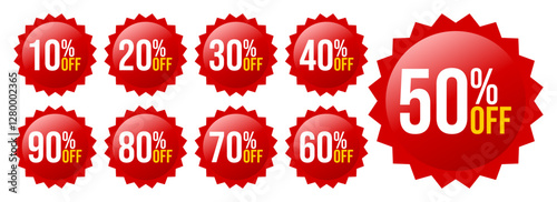 Vibrant Red Discount Stickers Set for Marketing Promotions and Sales Events
