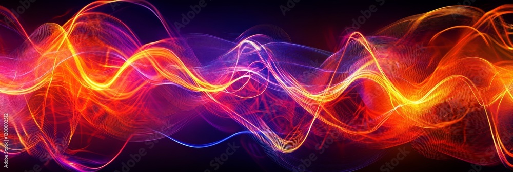 Fototapeta premium A vibrant, colorful wave of light flows across a dark background, creating a dynamic and energetic visual effect.