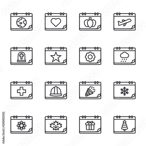 A set of 12 different icons, including a heart, a star, a cross, a plane