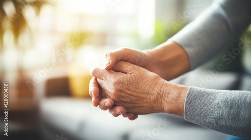 Elder abuse prevention explained by a caregiver and senior in a calm living room. Featuring safety and trust