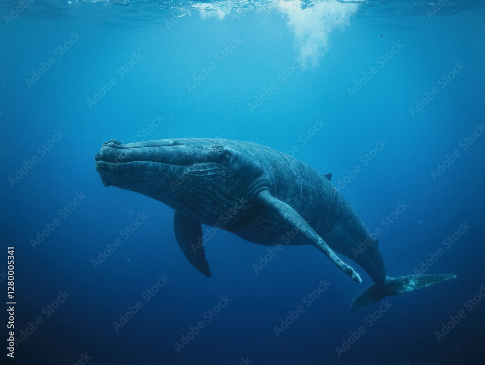 Fototapeta premium Majestic blue whale swimming underwater ocean wildlife conservation nature scene