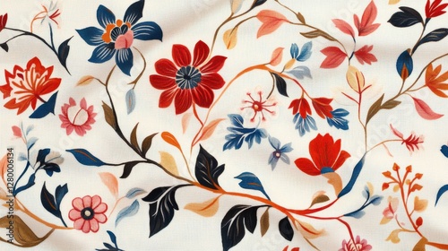 Nature-inspired floral design textile artwork in creative studio