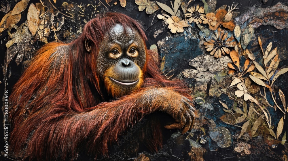 Obraz premium Relaxed Orangutan Portrait Amidst Lush Rainforest Foliage
