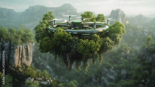 Wallpaper Mural Futuristic Eco Drone Hovering Above Lush Mountain Landscape Green Technology Concept Torontodigital.ca