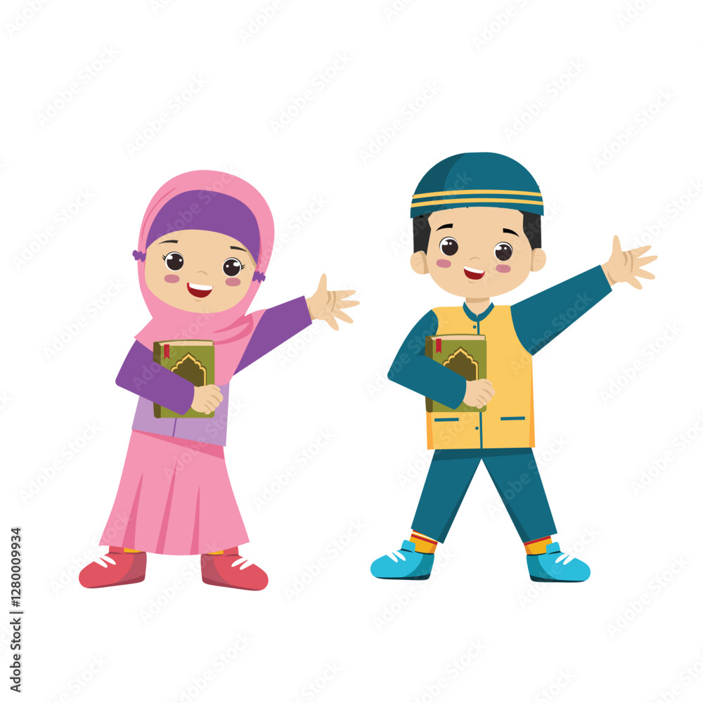 Muslim Kids Umar and Fairuz Holding Quran character design for kids and children Muslim Kids Umar and Fairuz Holding Quran character design for kids and children