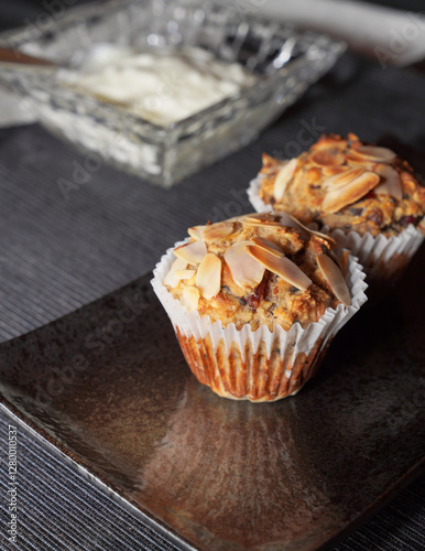 Homemade Oatmeal cupcake on plate.