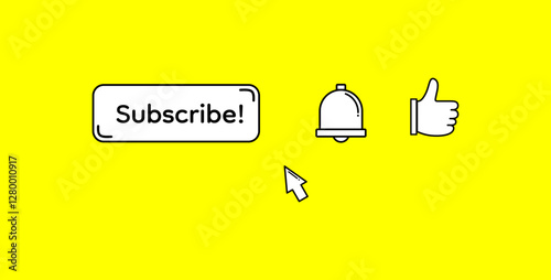 Engaging Social Media Action Icons, Subscribe, Notification, Like on Yellow