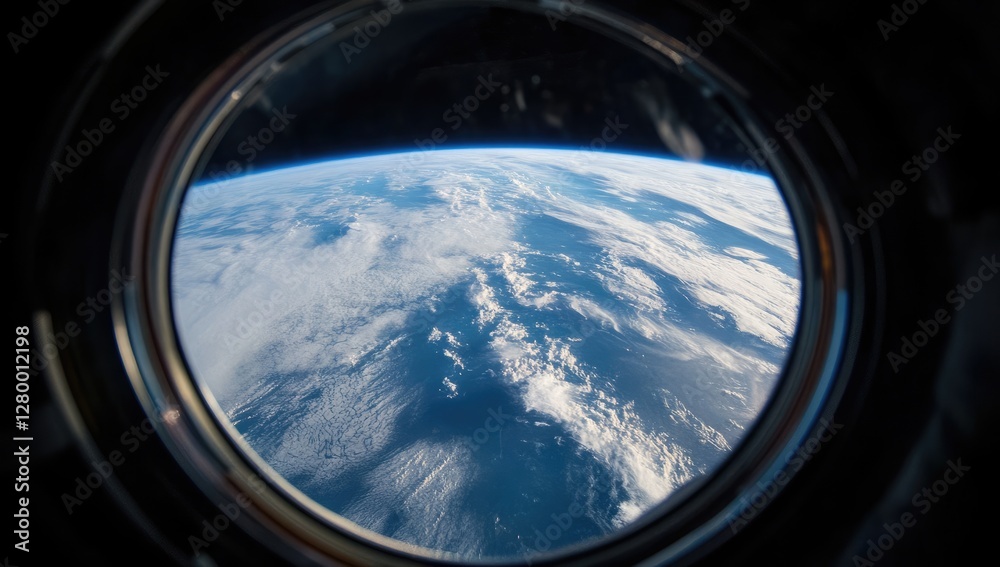 Earth seen from space through a spaceship window Earth seen from space through a spaceship window