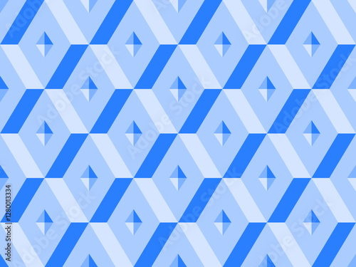Geometric blue diamond pattern with three dimensional optical illusion
