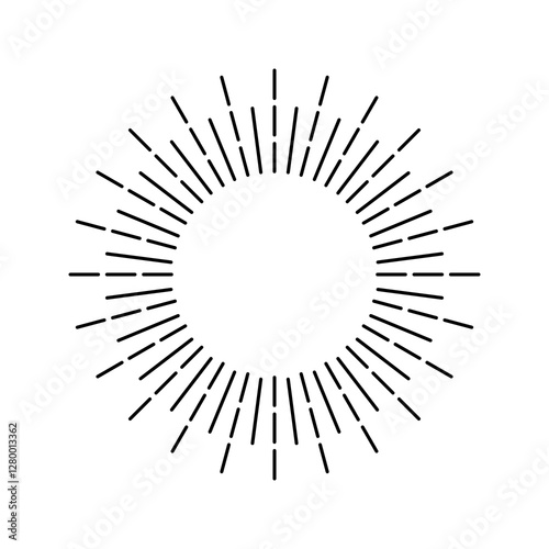 Bursting minimal lines radiating from a central circle create dynamic impact