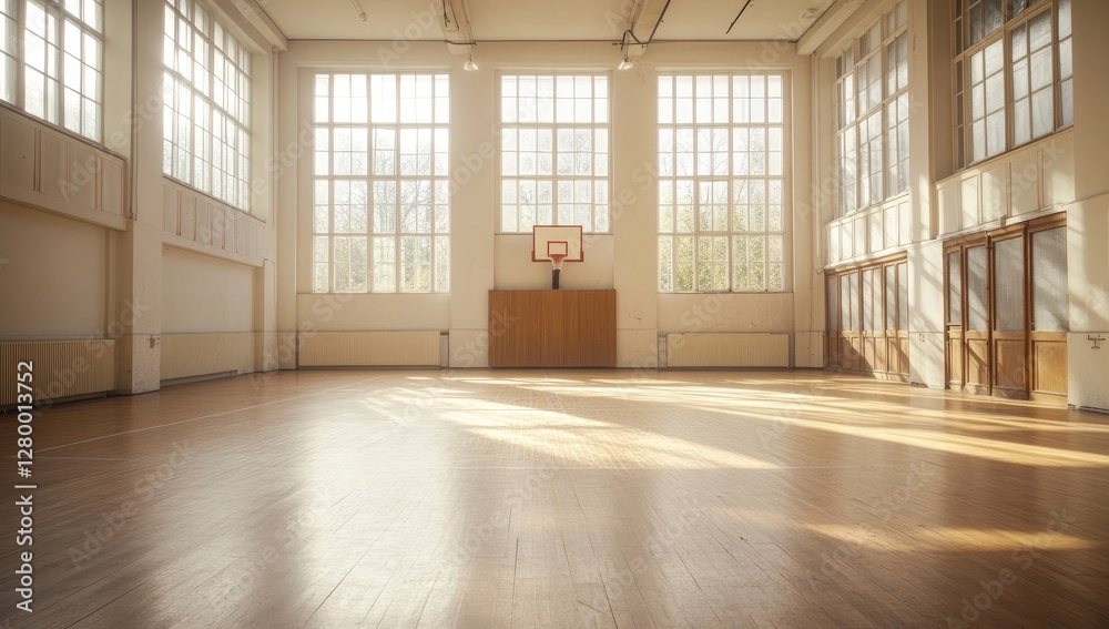 Obraz premium Empty sunlit gymnasium interior