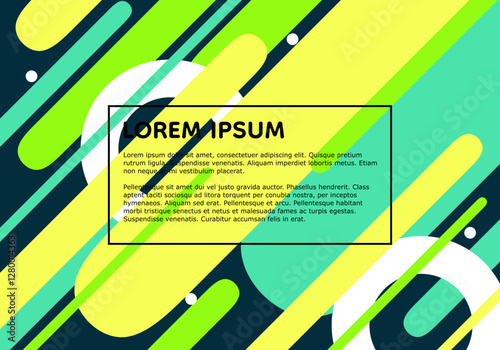 Dynamic abstract background with geometric shapes and sample text block