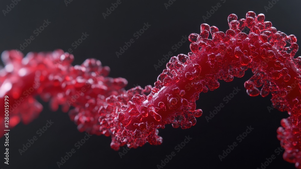 Close-Up View of Vibrant Red Molecular Structure with Bubbles Close-Up View of Vibrant Red Molecular Structure with Bubbles