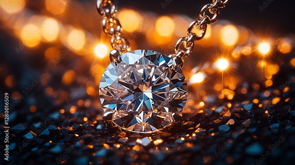 Diamond necklace, glittering lights, dark background Diamond necklace, glittering lights, dark background