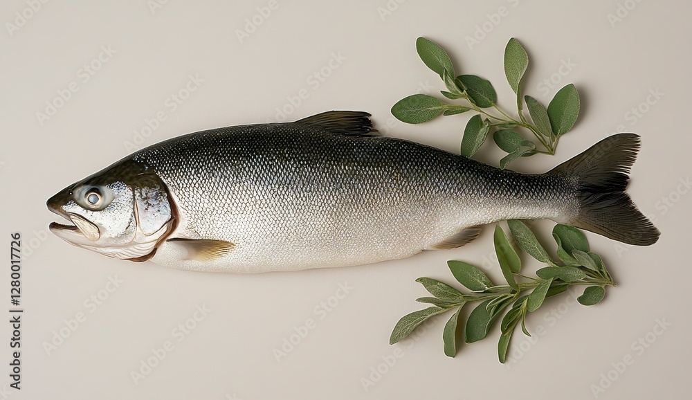 Fresh Raw Salmon with Herbs on White Background Fresh Raw Salmon with Herbs on White Background