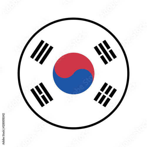 Flag of South Korea. South Korea circle flag. Flag icon. Standard color. Circle icon flag. Digital illustration. Vector illustration.