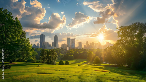 Atlanta skyline at sunset from Piedmont Park showcasing urban beauty