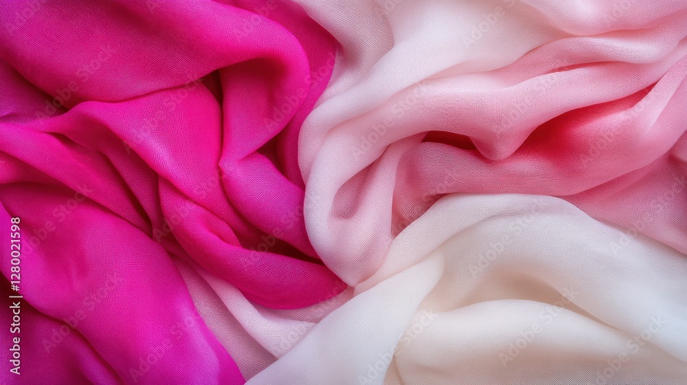 Obraz premium Elegant drapes of silk in soft pink and white textile photography studio close-up fashion concept