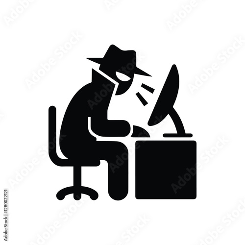 internet scammer icon, intruder with computer isolated on transparent background
