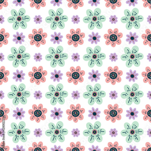 Hand drawn flowers. Seamless vector pattern for fabric, background