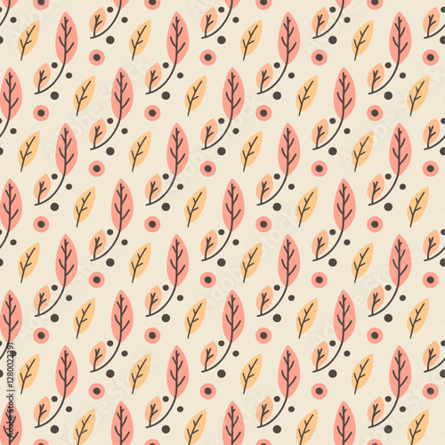 Hand drawn branch with leaves. Seamless vector pattern for fabric, background