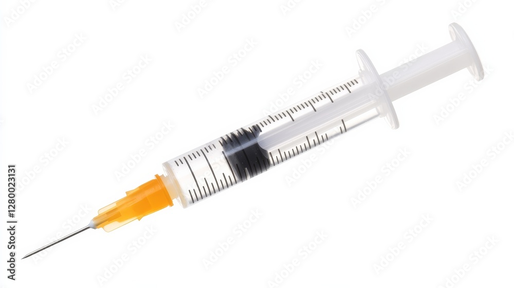 syringe with clear, detailed needle, placed on clean, white background syringe with clear, detailed needle, placed on clean, white background
