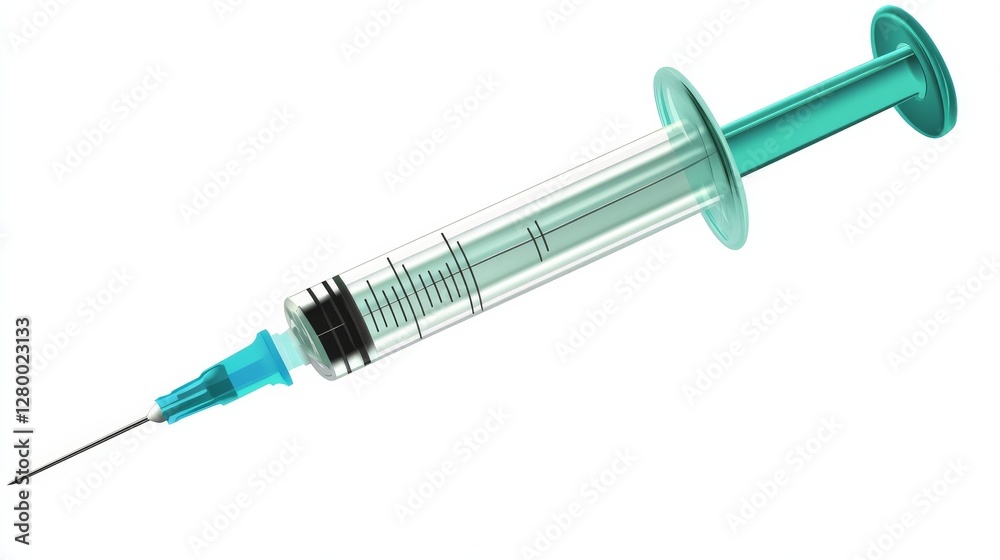 syringe with clear, detailed needle, placed on clean, white background syringe with clear, detailed needle, placed on clean, white background