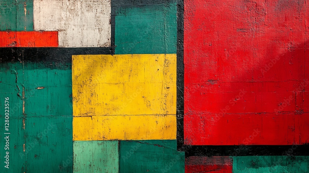 Naklejka premium Abstract geometric art with red, green, and yellow rectangles.