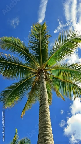 Wallpaper Mural Palm tree sways gently under a bright blue sky with fluffy clouds in a tropical setting Torontodigital.ca