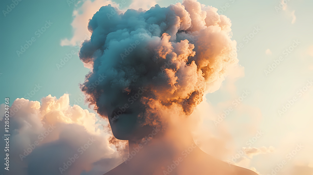 Dreamlike Head: Clouds in Orange and Blue Dreamlike Head: Clouds in Orange and Blue