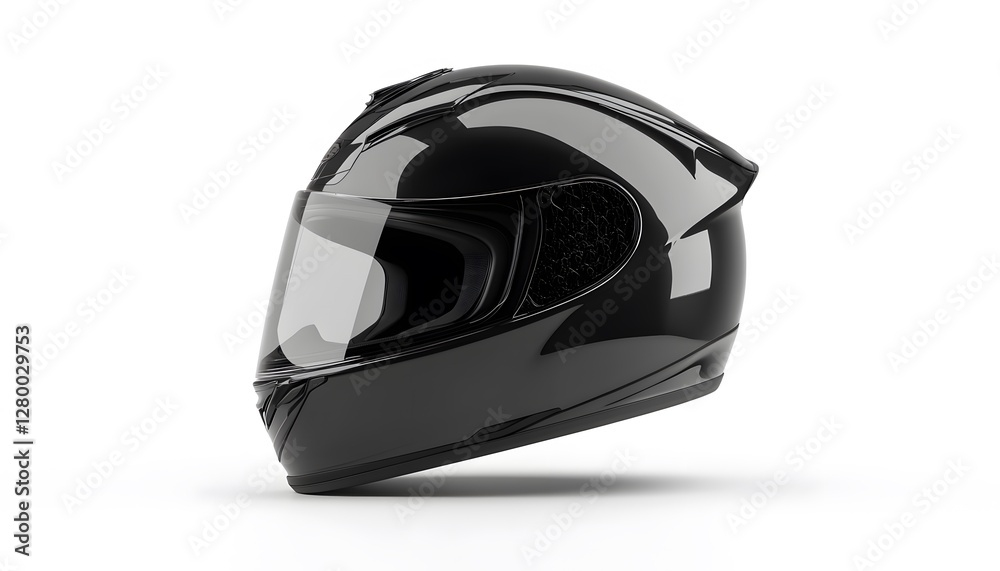 Glossy black motorcycle helmet with clear visor on white Glossy black motorcycle helmet with clear visor on white