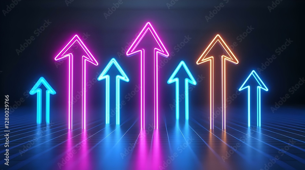 Dynamic upward arrows and graph lines in vibrant colors, symbolizing growth, progress, and innovation in data visualization.