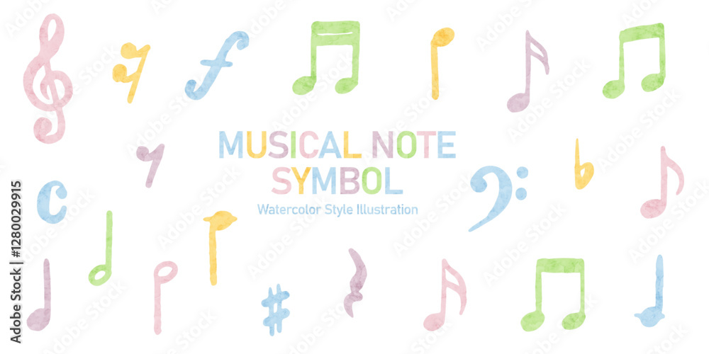 音符と音符のかわいい水彩イラスト 音符と音符のかわいい水彩イラスト