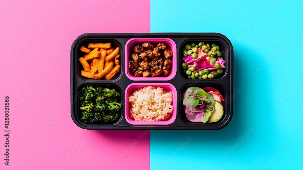 Weekly Meal Planner, a vibrant digital layout showcasing a balanced meal schedule with colorful sections for each day of the week. Weekly Meal Planner, a vibrant digital layout showcasing a balanced meal schedule with colorful sections for each day of the week.