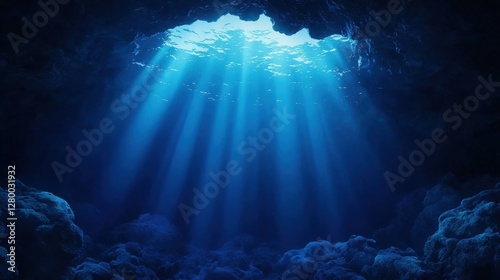 Wallpaper Mural Ethereal underwater light beams illuminating a dark cave Torontodigital.ca