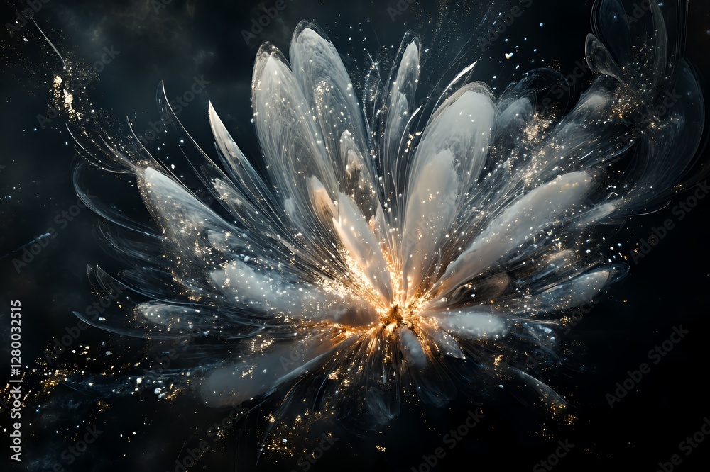 Fototapeta premium Abstract Celestial Flower Glowing With Golden Sparks