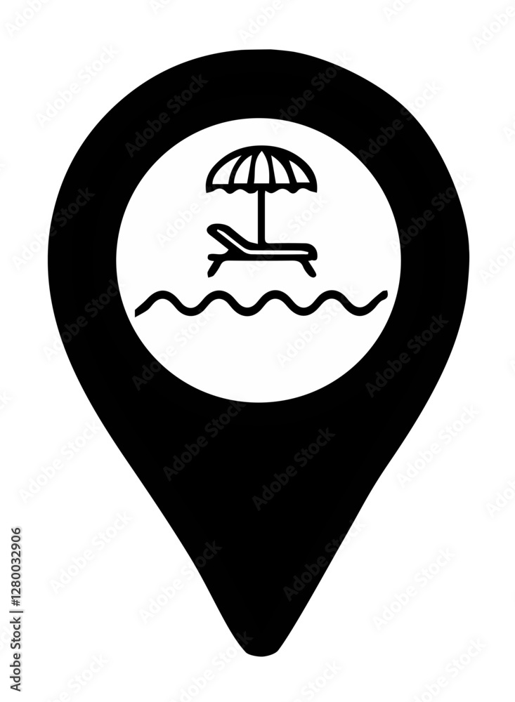 Black icon for beaches and other vacation spots on transparent background. Position symbols or GPS positioning