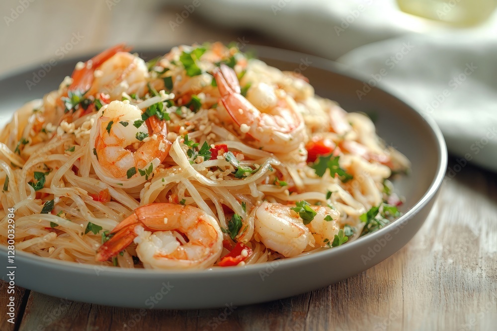 Pad Thai, stir-fried rice noodles with shrimps and vegetables Pad Thai, stir-fried rice noodles with shrimps and vegetables