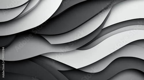 Dynamic black and white wave patterns abstract art digital design indoor close-up visual flow