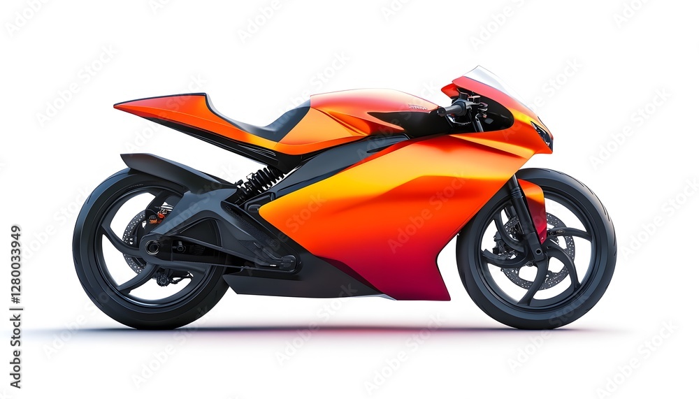 Sleek orange and black sports motorcycle isolated against a white background