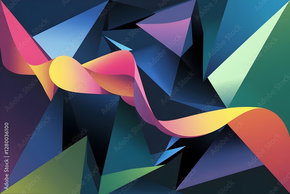 Obraz premium Abstract Geometric Shapes Colorful Triangles, Curves, and Polygons