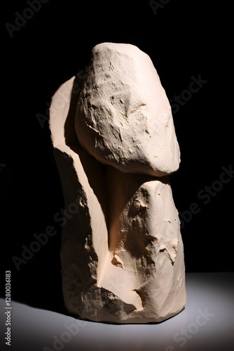 Abstract Clay Sculpture Form, Texture, Light, Shadow, Beige, Minimalist, Modern Art, Studio Shot