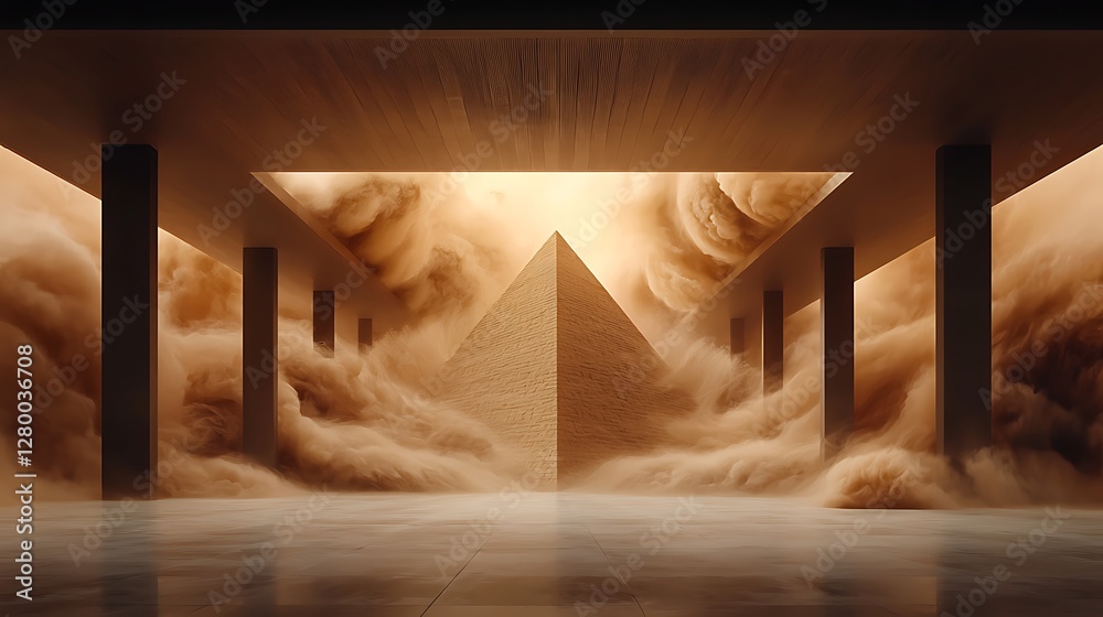 Dramatic pyramid emerges amidst whirling sandstorm ancient desert illustration mystical atmosphere low angle enigmatic landscape Dramatic pyramid emerges amidst whirling sandstorm ancient desert illustration mystical atmosphere low angle enigmatic landscape