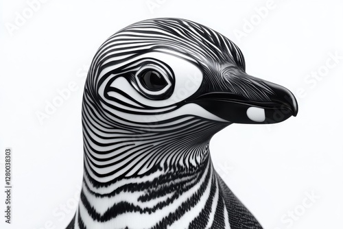 Abstract Zebra Striped Penguin Sculpture Close Up photo