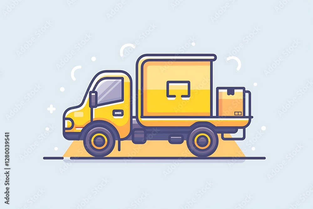 Linear icon of a delivery truck with parcel, clean and elegant in sunflower yellow. Linear icon of a delivery truck with parcel, clean and elegant in sunflower yellow.