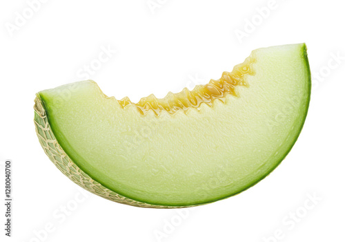A honeydew melon slice, isolated on white background, no depth of field, sharp.