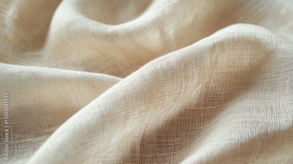 Beige Fabric Close-Up with Folds and Texture