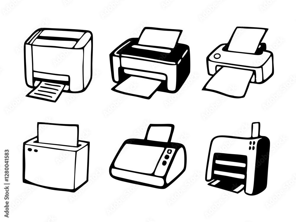 Printer icon set, Vector icon, Line art Vector, Doodle Icon Printer icon set, Vector icon, Line art Vector, Doodle Icon