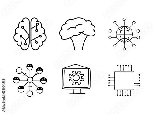 Machine learning line icons set, Vector icon, Line art Vector, Doodle Icon
