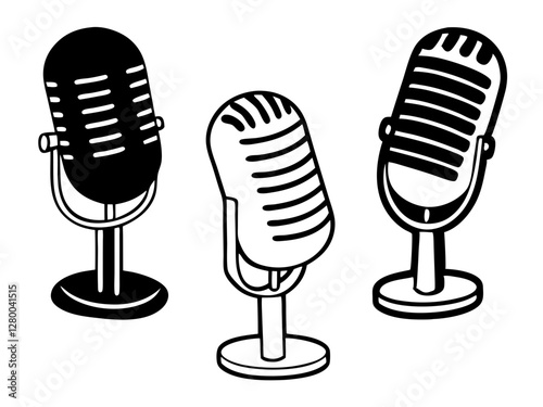 Microphone icon set, Vector icon, Line art Vector, Doodle Icon